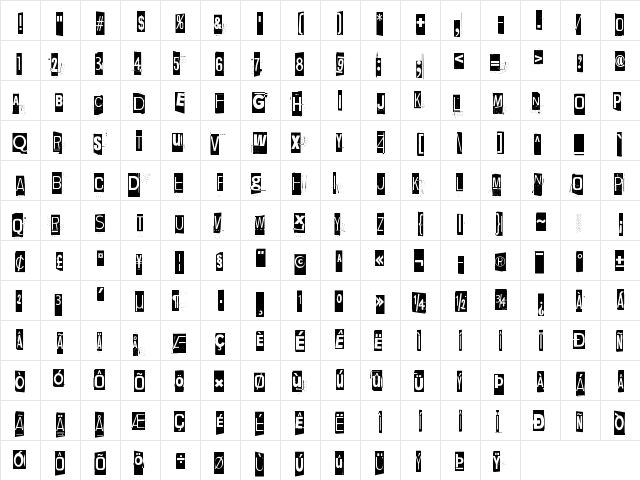 Lievidence Nega Regular  glyph index