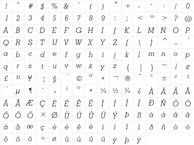 Geometric Slabserif 703 Light Italic  glyph index