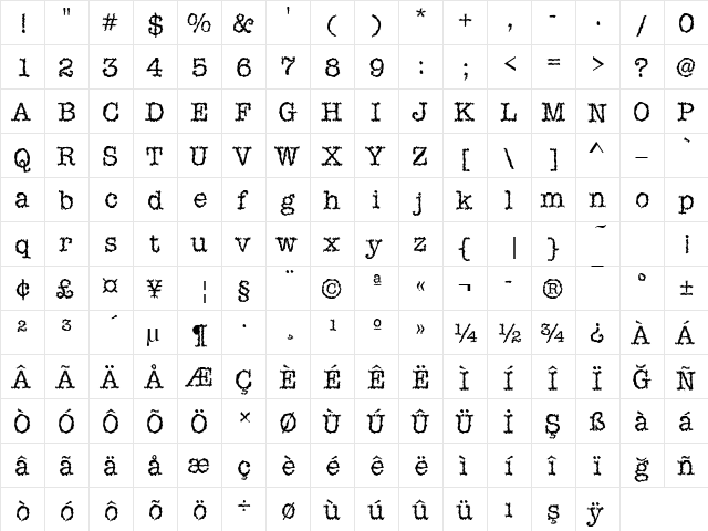 00349 Regular  glyph index