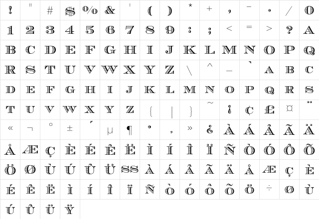 EscorialEF Regular  glyph index