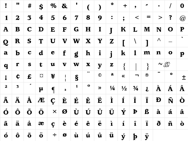 Exposition Black SSi Black  glyph index