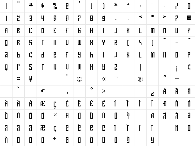 NAFTAlene Regular  glyph index