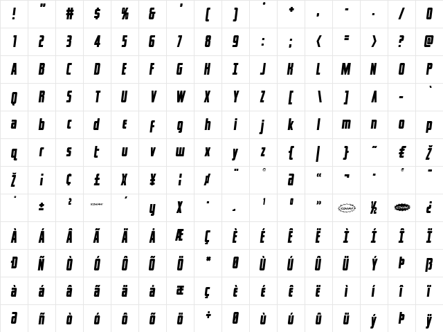 Captain Canaveral Semi-Italic Semi-Italic  glyph index