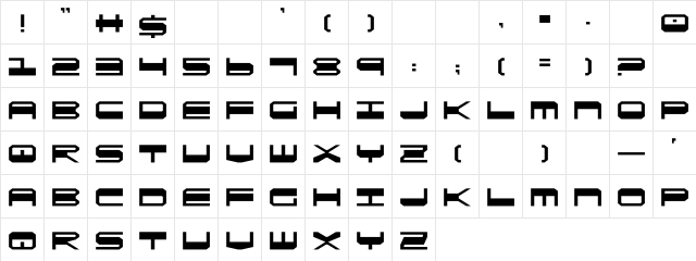 QuickGear Regular  glyph index