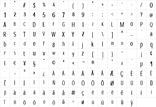 DisProporz Regular  glyph index