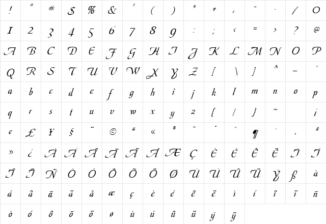 Raceme Oblique  glyph index