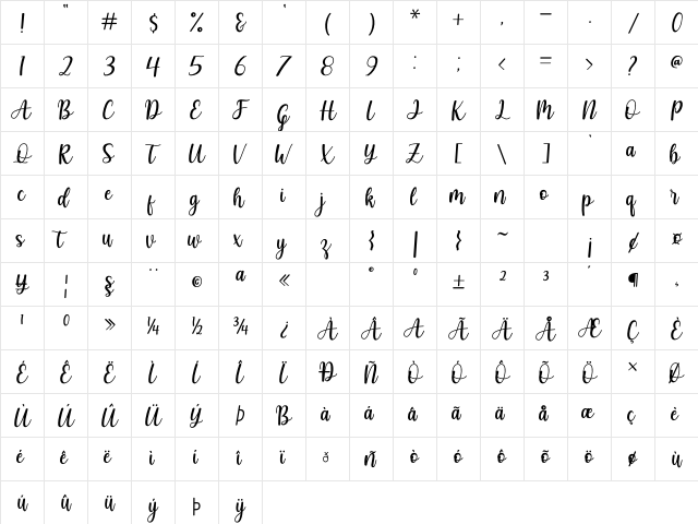 Marcella Regular  glyph index