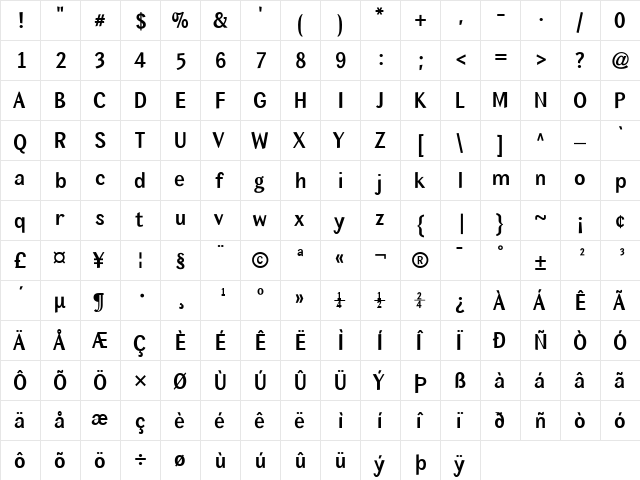 MexSans Bold  glyph index