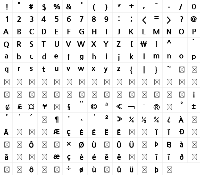 NanumGothic ExtraBold  glyph index