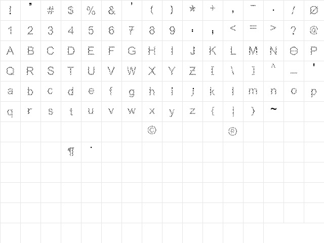Codswallop Regular  glyph index