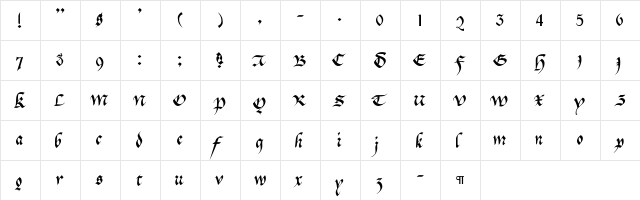 CallifontsD42PostScript Regular  glyph index