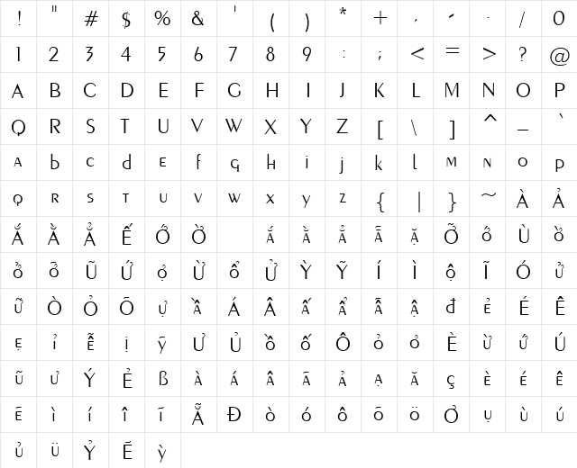 VPS Kien Giang Light  glyph index