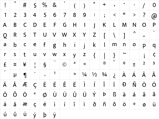 Ek Mukta Regular  glyph index