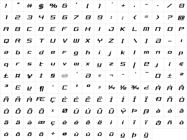 Concielian Break Condensed Semi-Italic Condensed Semi-Italic  glyph index