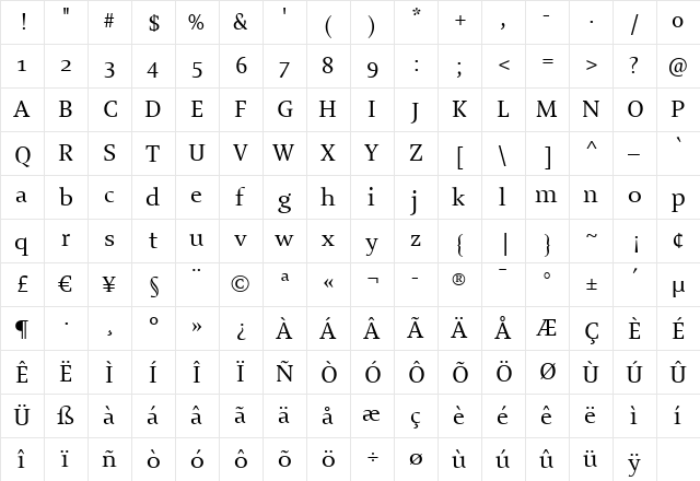 Enigma Regular  glyph index