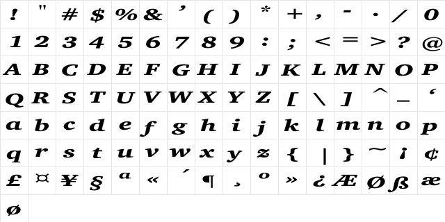 Charter Ex Regular  glyph index