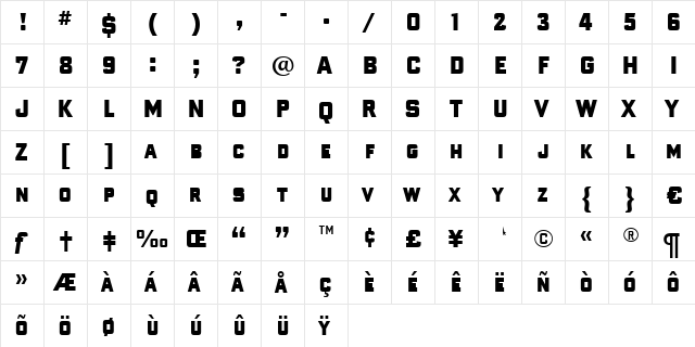 Banque Gothique RR Extra Bold Ext Cond Regular  glyph index