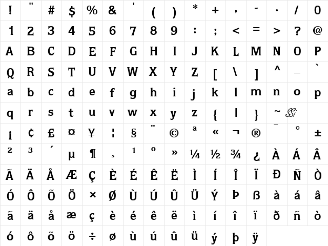 Stack SSi Bold  glyph index