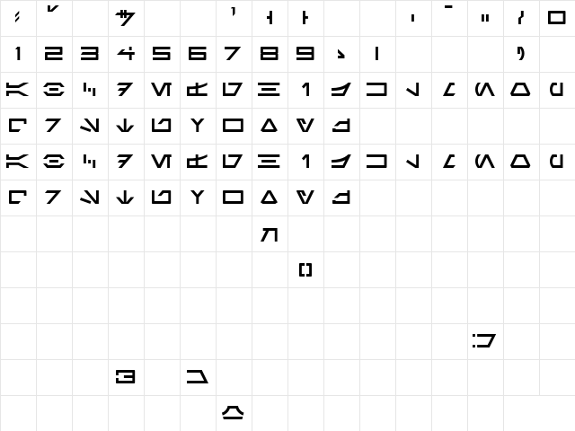 Aurebesh Regular  glyph index