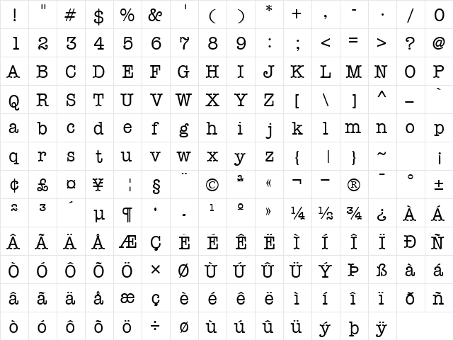 KeyboardSSK Regular  glyph index