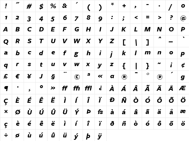 FreightSans BoldItalic  glyph index