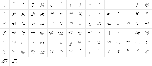 Distant Galaxy AltOutline Italic  glyph index