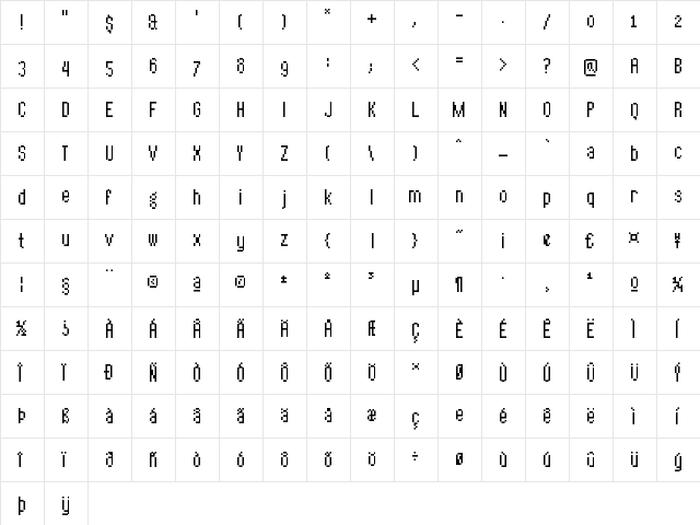 Title Pix Regular  glyph index