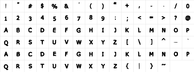 VTC PizzOff Bold  glyph index