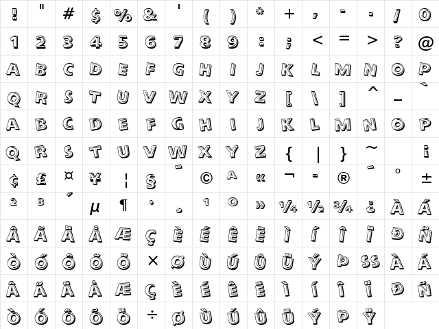 LooneyTunes Tilt BT Tilt  glyph index