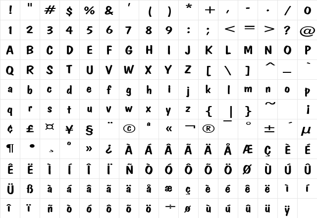 DonCasualExtended Regular  glyph index