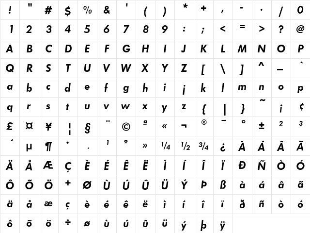 FuturaEF DemiBoldObl  glyph index