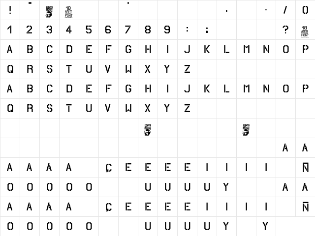 18 ARMY Regular  glyph index