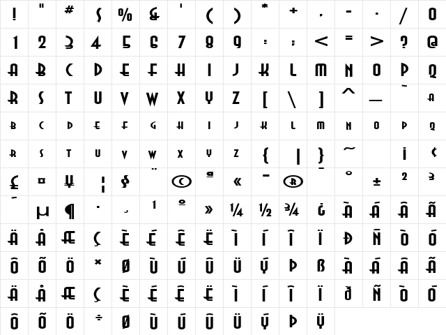 Asia-Extended Bold  glyph index