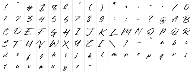 Ledgewood Regular  glyph index