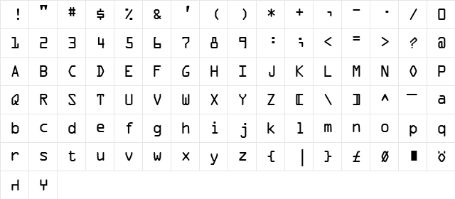 OCR-A II Regular  glyph index