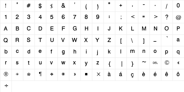 Hacen Typographer Book Regular  glyph index