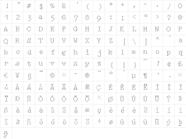 Intimo Regular  glyph index