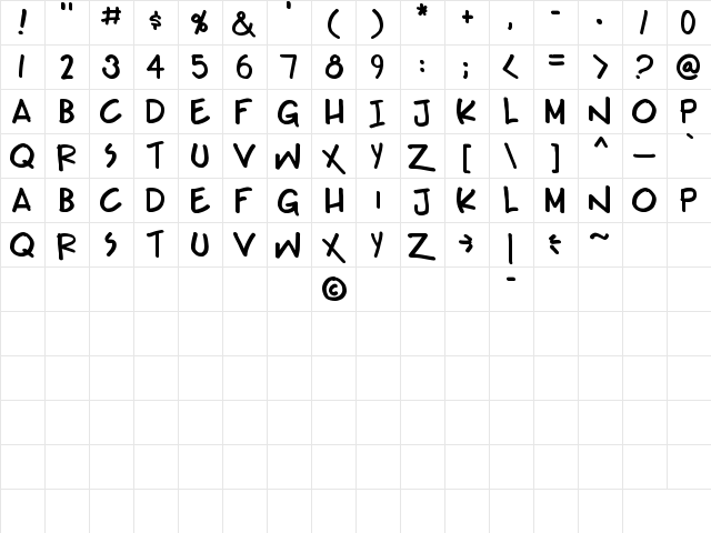 Teabeer Custom Bold  glyph index