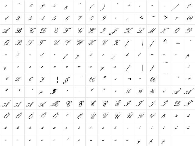 Pamplona Regular  glyph index