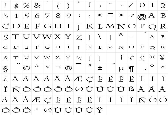 Chaz Extended Normal  glyph index