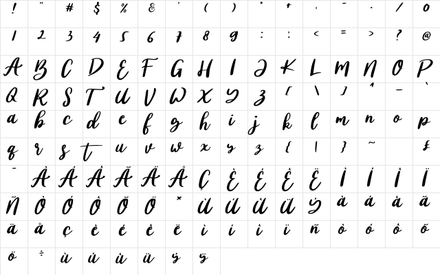 Britale Regular  glyph index