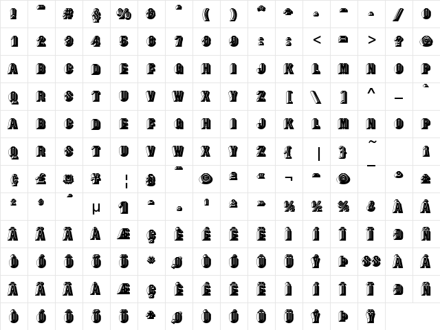 Buxon Becker Regular  glyph index