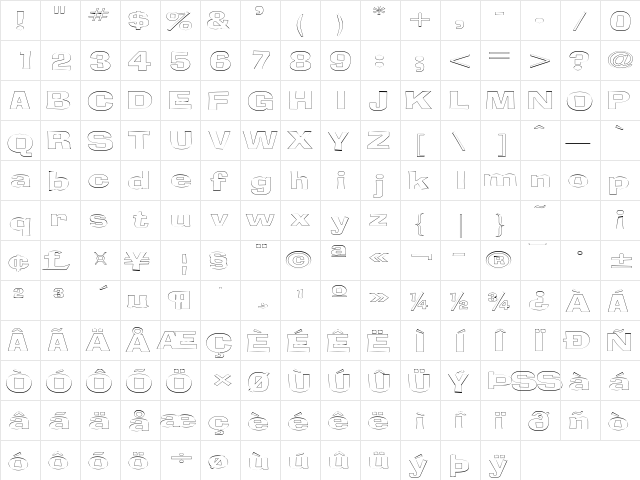 BloxOutlineExtended Regular  glyph index