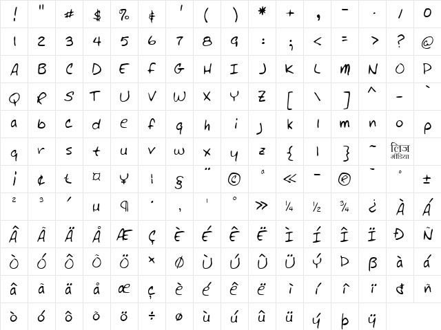LEHN147 Regular  glyph index