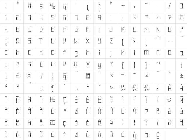 PF Online One Pro Single Regular  glyph index