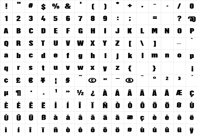 Hector BoldExtended  glyph index