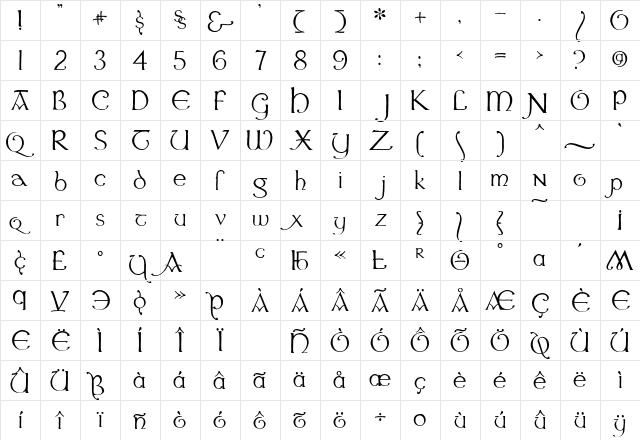 Dumaigne Regular  glyph index