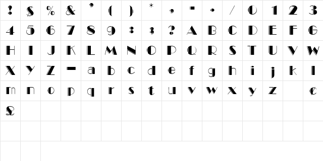 BlackTieEngravedDisplaySSK Regular  glyph index