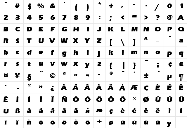 ErasBldITC Ultra  glyph index