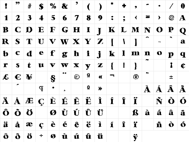 AndrewBeckerAntique-Heavy Regular  glyph index